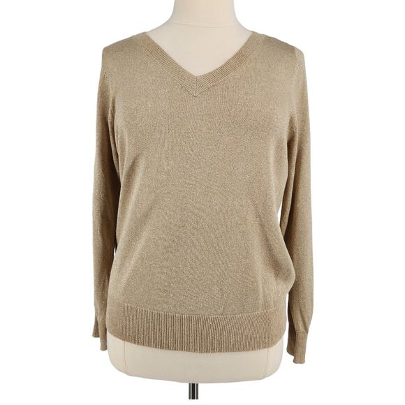 SALE Lane Bryant Metallic V Neck Sparkle Sweater Gold Long Sleeves Plus Size 18 - Picture 1 of 5